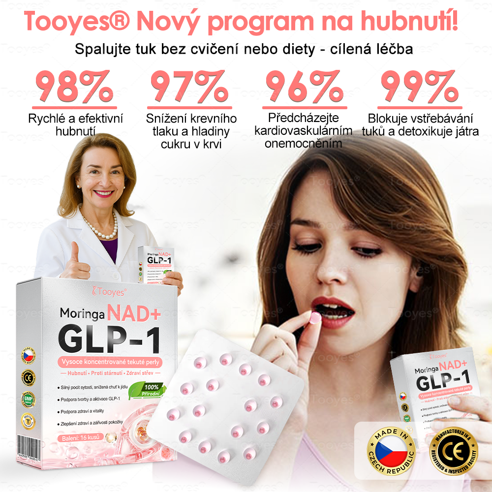 🎁 Tooyes® GLP-1 Vysoce koncentrované tekuté perly – s obsahem NAD+, Moringa, HCA (Hubnutí, Anti-aging, Podpora střev a imunitního systému, Rovnováha hladiny cukru v krvi, Zdraví srdce a mozku) 🎁